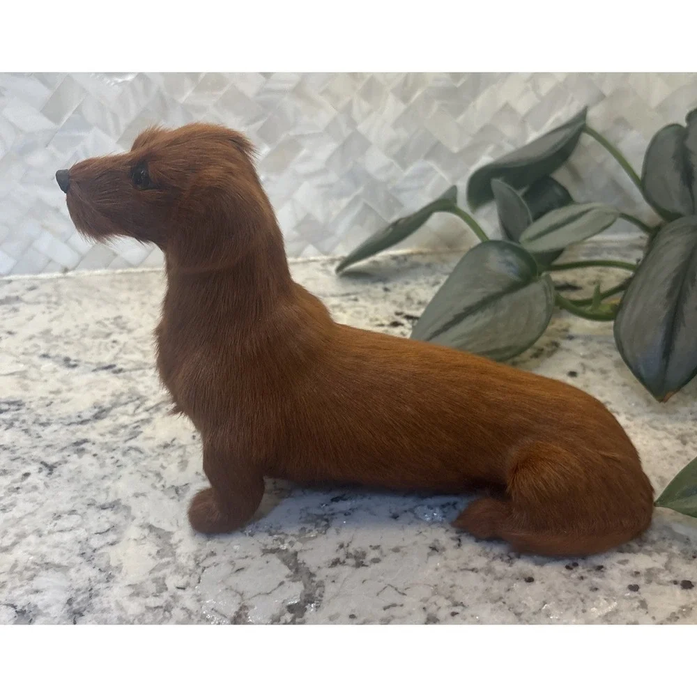 Vintage Real Fur Dog Miniature DACHSHUND Life like Soft Red‎ collectible